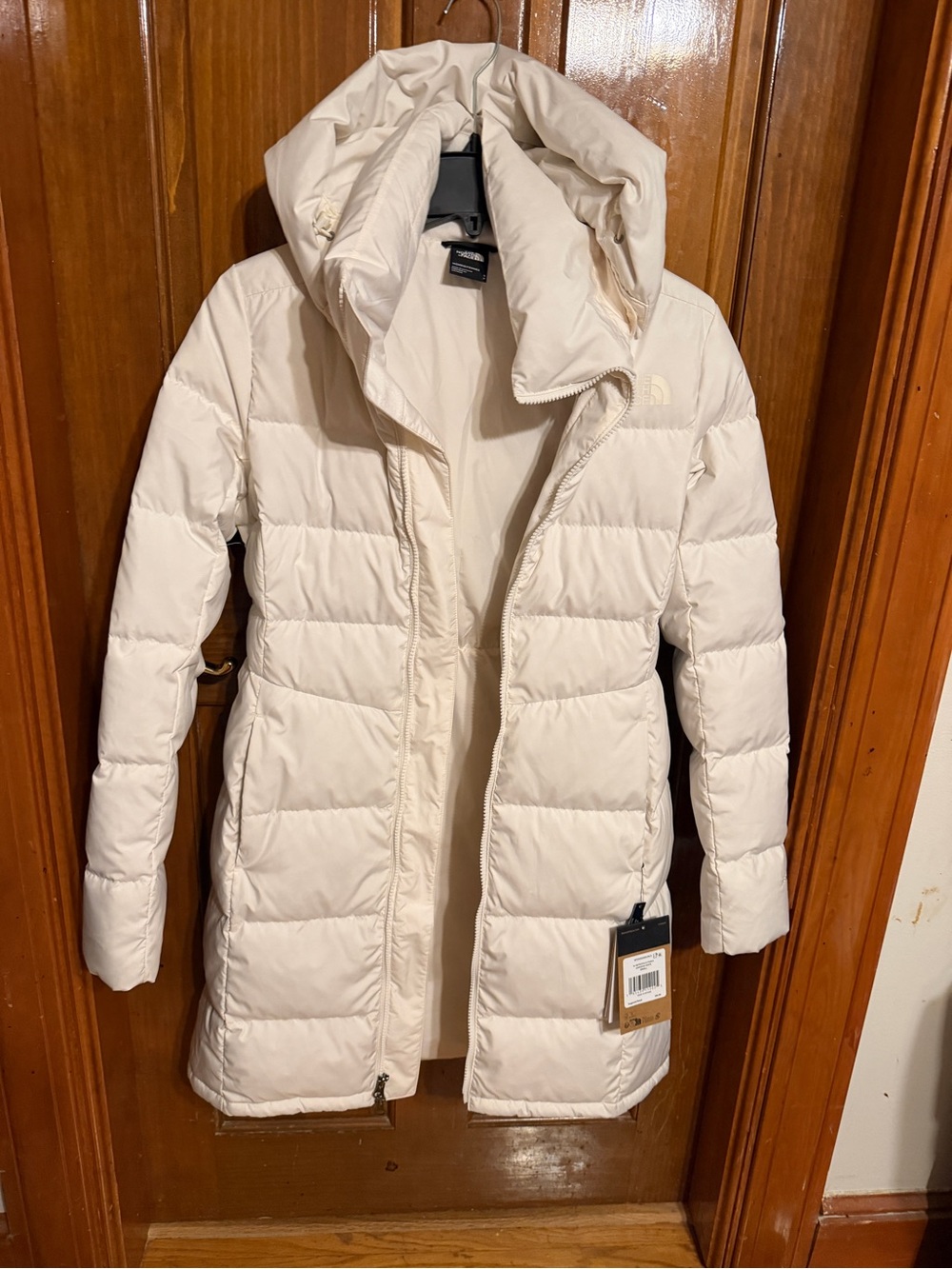 The North Face Women’s Cream Long Puffer Coat with Hood